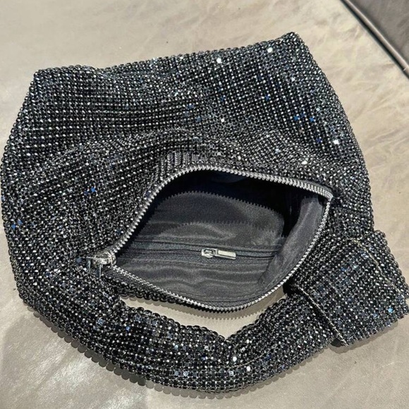 Black Rhinstone Knotted Handle Sparkle Shoulder Bag - Picture 5 of 11